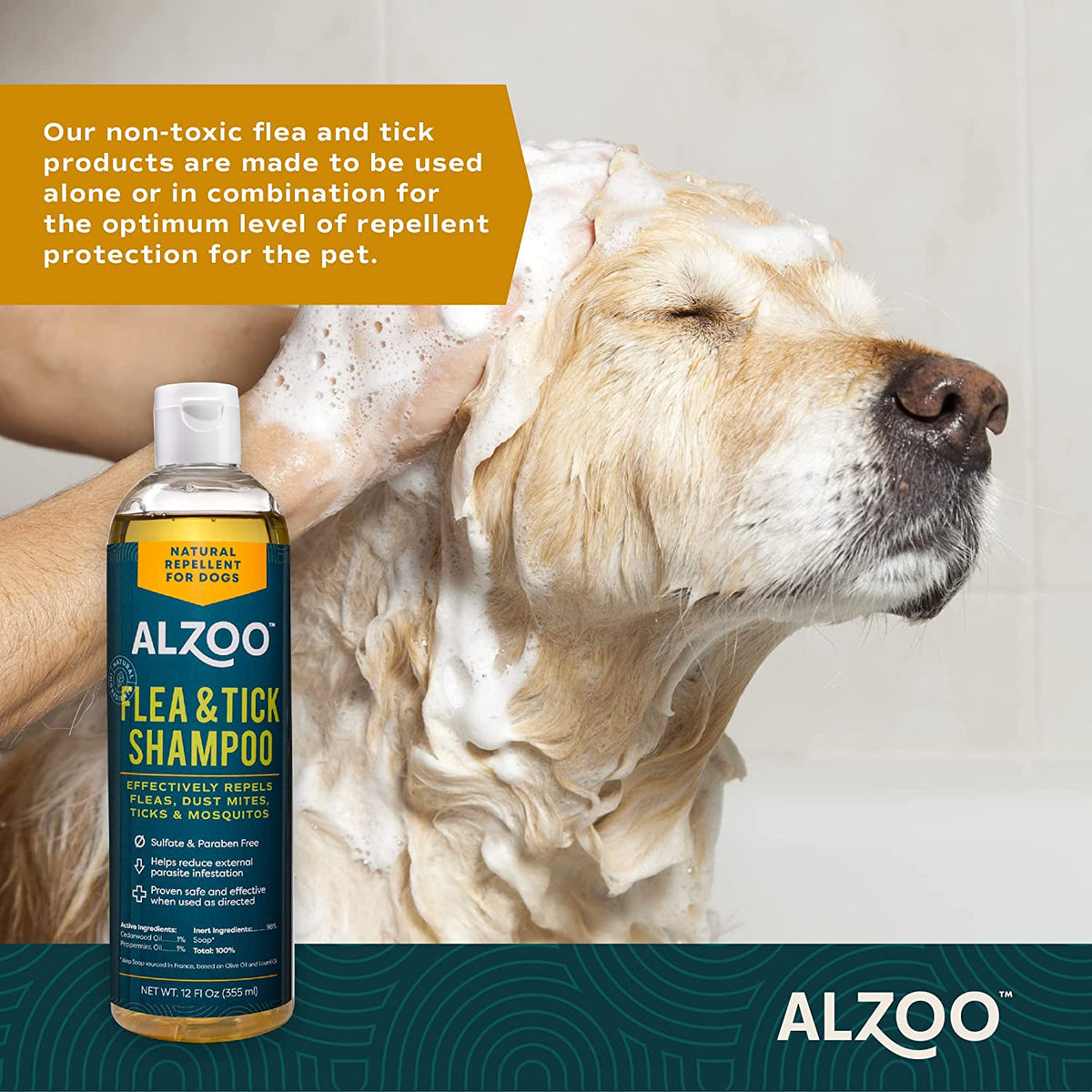 ALZOO Flea Tick Repellent Shampoo for Dogs 12 oz. Elite Pet Distributors