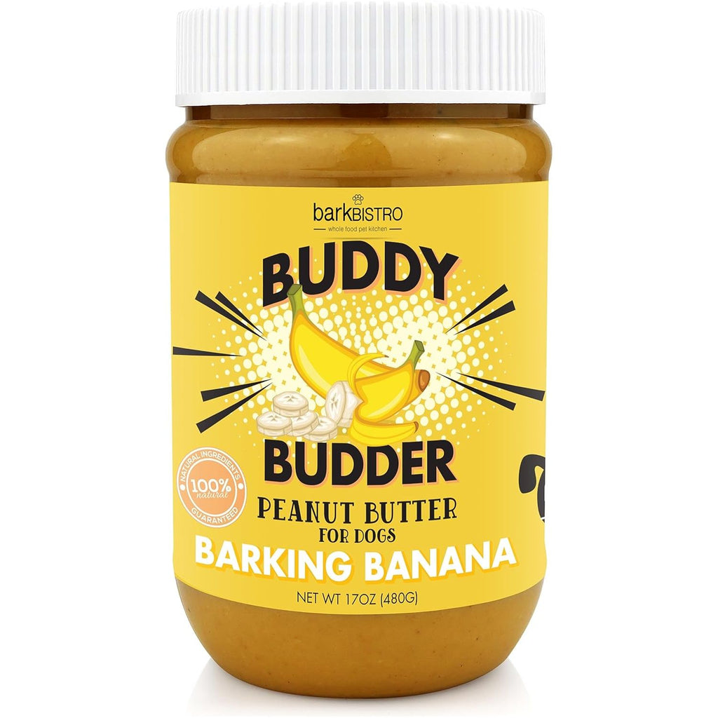 Bark Bistro Barking Banana BUDDY BUDDER - 100% Natural Dog Peanut Butter, Made in USA 17oz jar