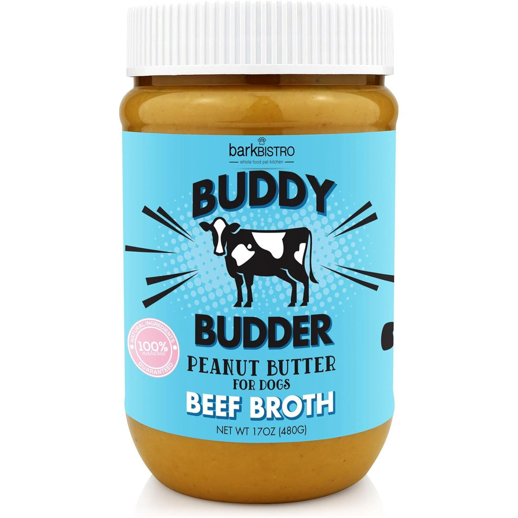 Bark Bistro Beef Broth BUDDY BUDDER - 100% Natural Dog Peanut Butter, Made in USA 17oz jar
