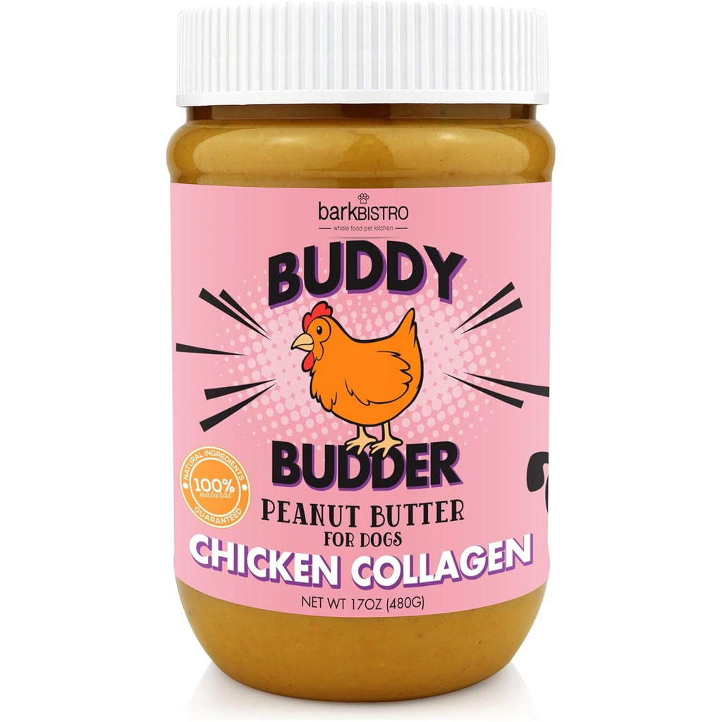Bark Bistro Chicken Collagen BUDDY BUDDER - 100% Natural Dog Peanut Butter, Made in USA 17oz jar