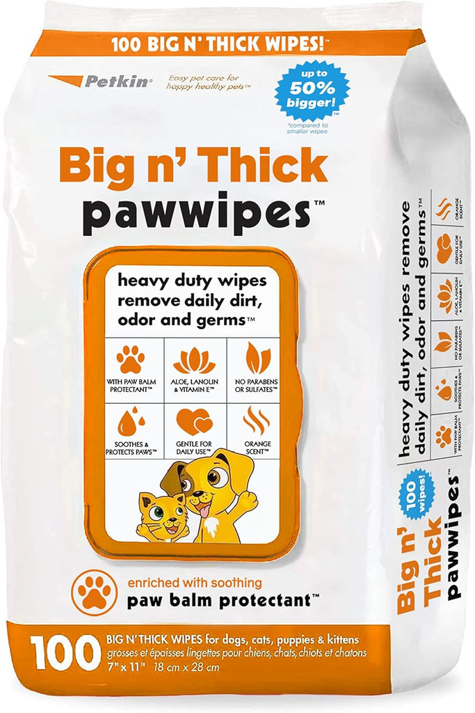 Petkin Big N' Thick Paw Wipes for Dogs 100 ct