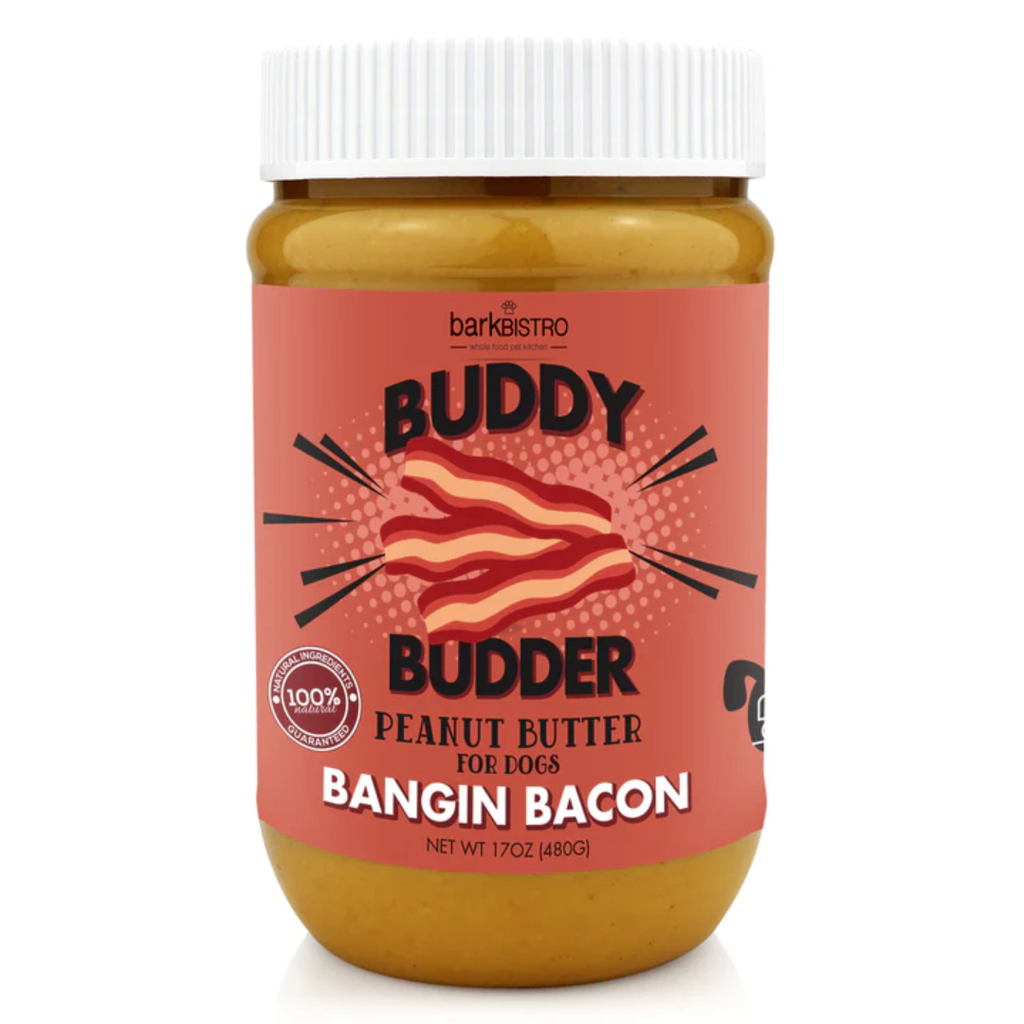 Bark Bistro Bangin Bacon BUDDY BUDDER - 100% Natural Dog Peanut Butter, Made in USA 17oz jar