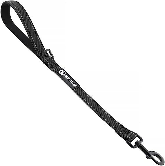 Drop Collar Reflective Nylon Leash with Sleek D-Ring for Accessories & Soft Padded Gel Handle for Comfort (Shorty)
