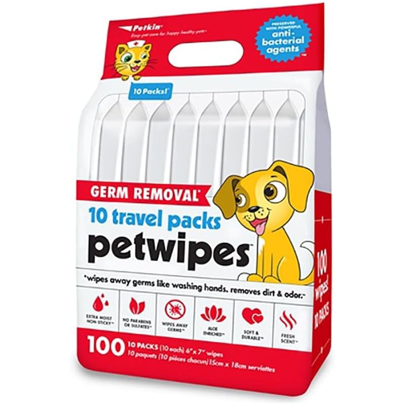 Petkin Germ Removal Petwipes Travel Wipes Pack of 10