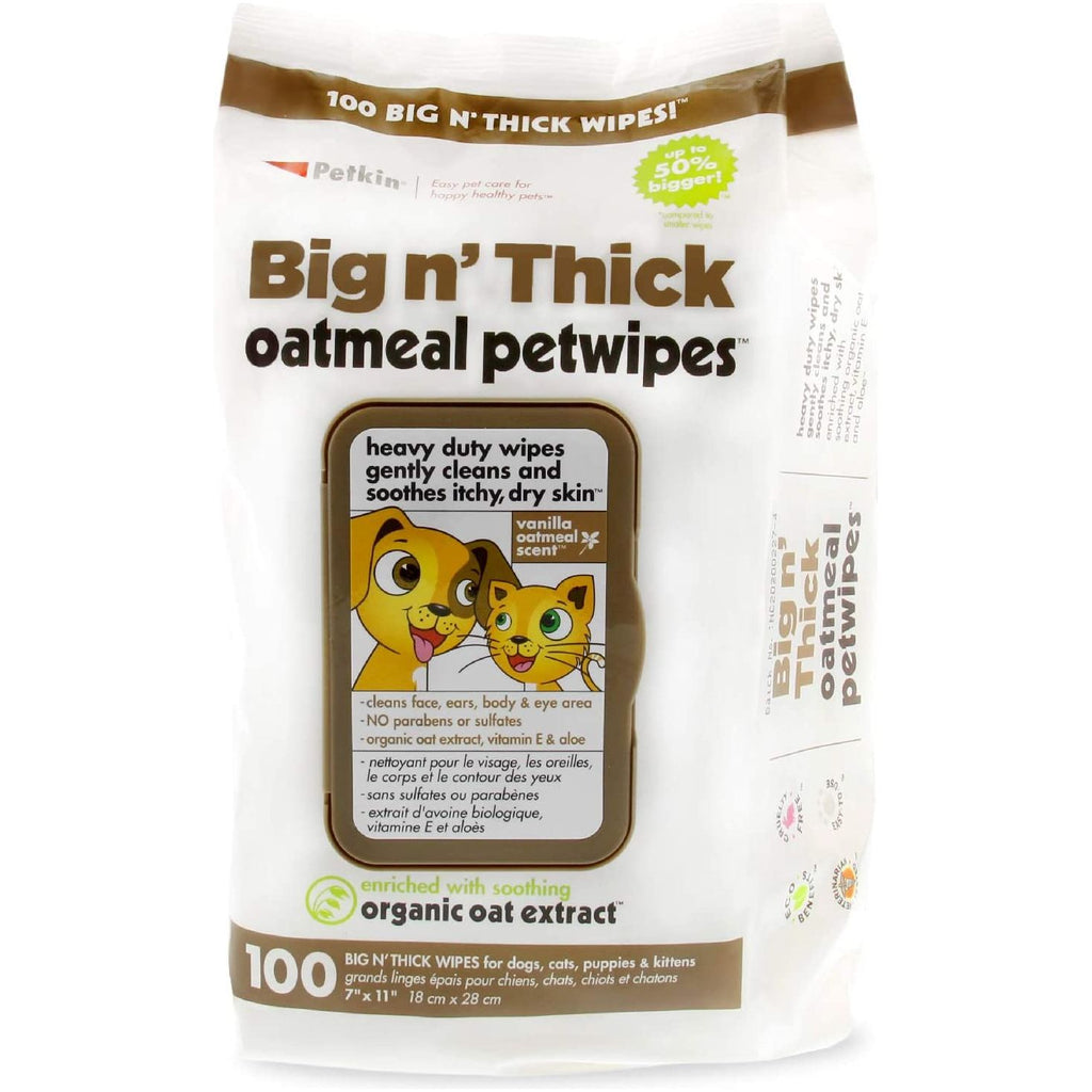 Petkin Big N' Thick Extra Large Oatmeal Pet Wipes 100 Count