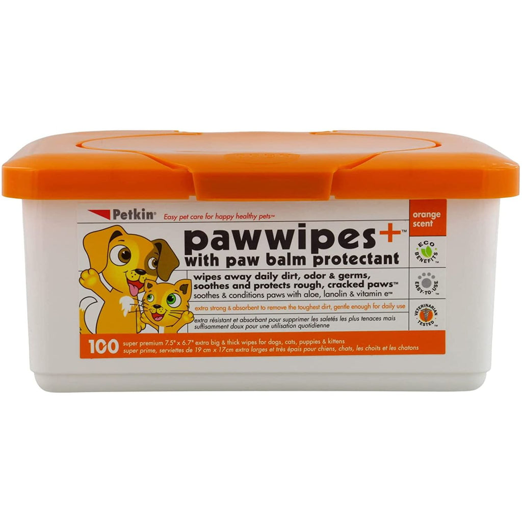 Petkin Paw Wipes Plus, 100 Orange Scented Wipes